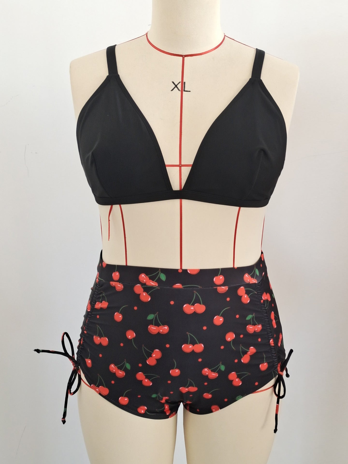 Plus Size Halter Cherry Print Tie-Side Bikini Set | Women's Swimwear