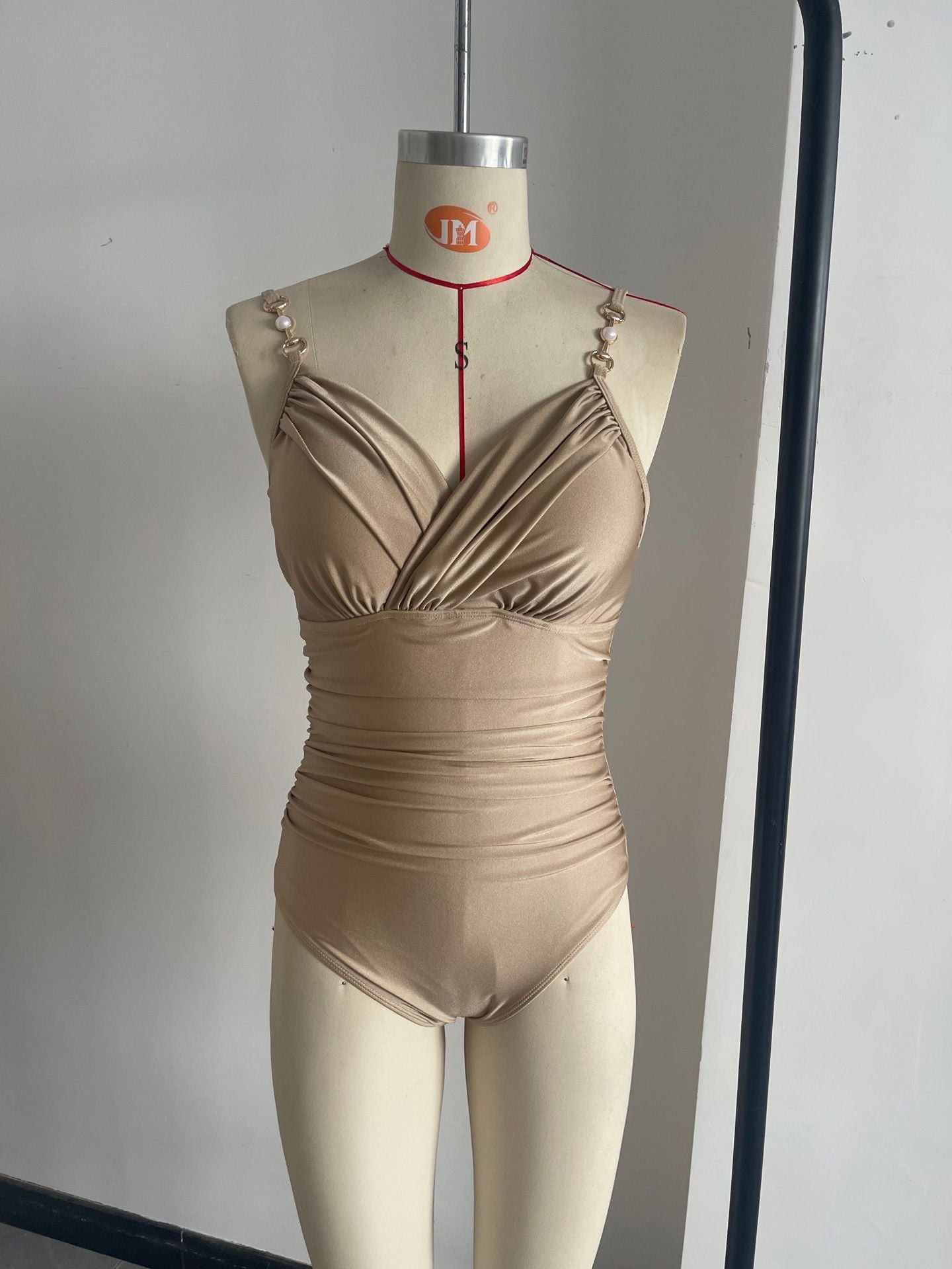 Pearl Strap Ruched One-Piece Swimsuit | Flattering Sexy Beach Swimwear