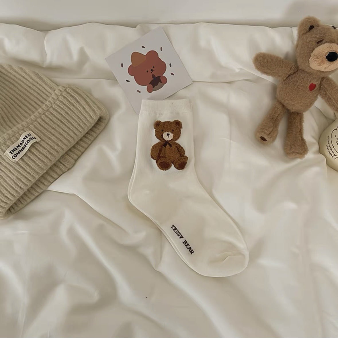 Cute Bear Print Women's Crew Socks | Casual Cotton Novelty Socks