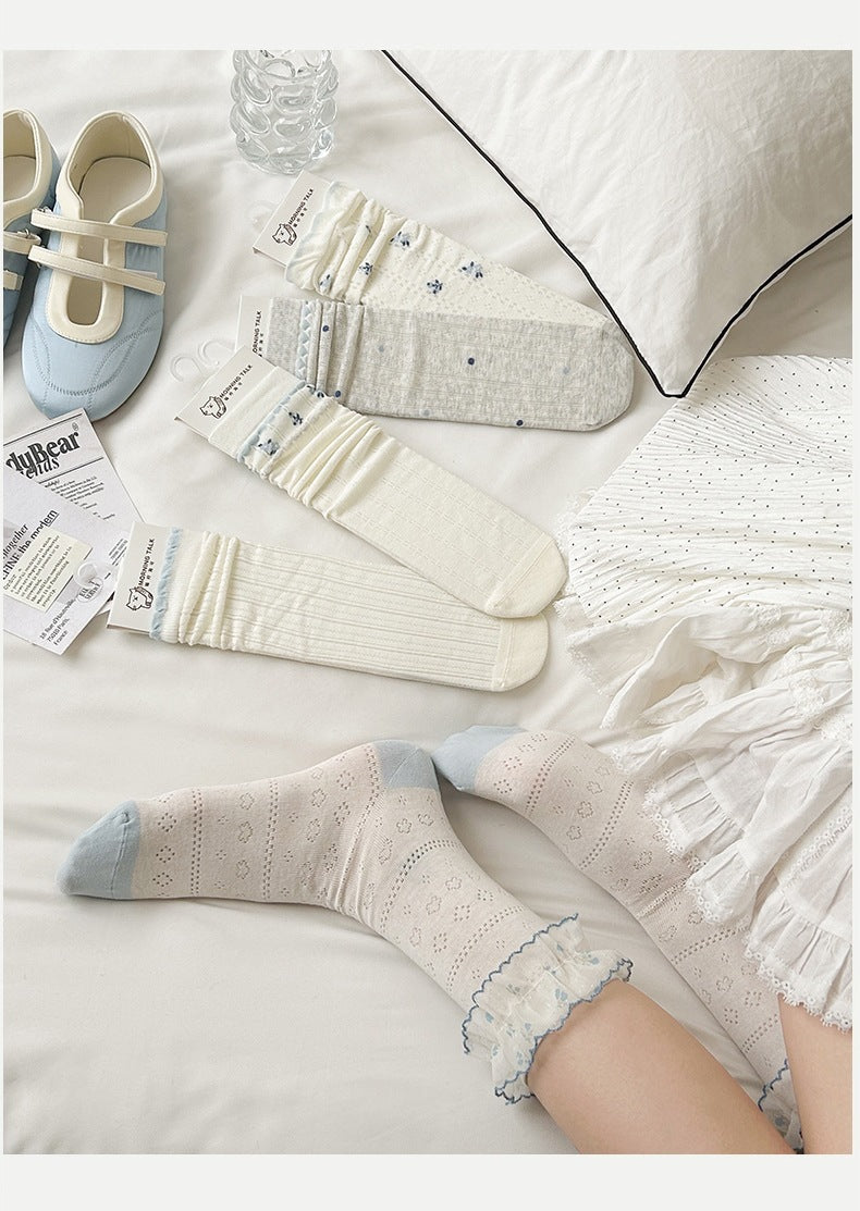 Cotton Floral Crew Socks | Breathable Summer Slouch Socks for Women