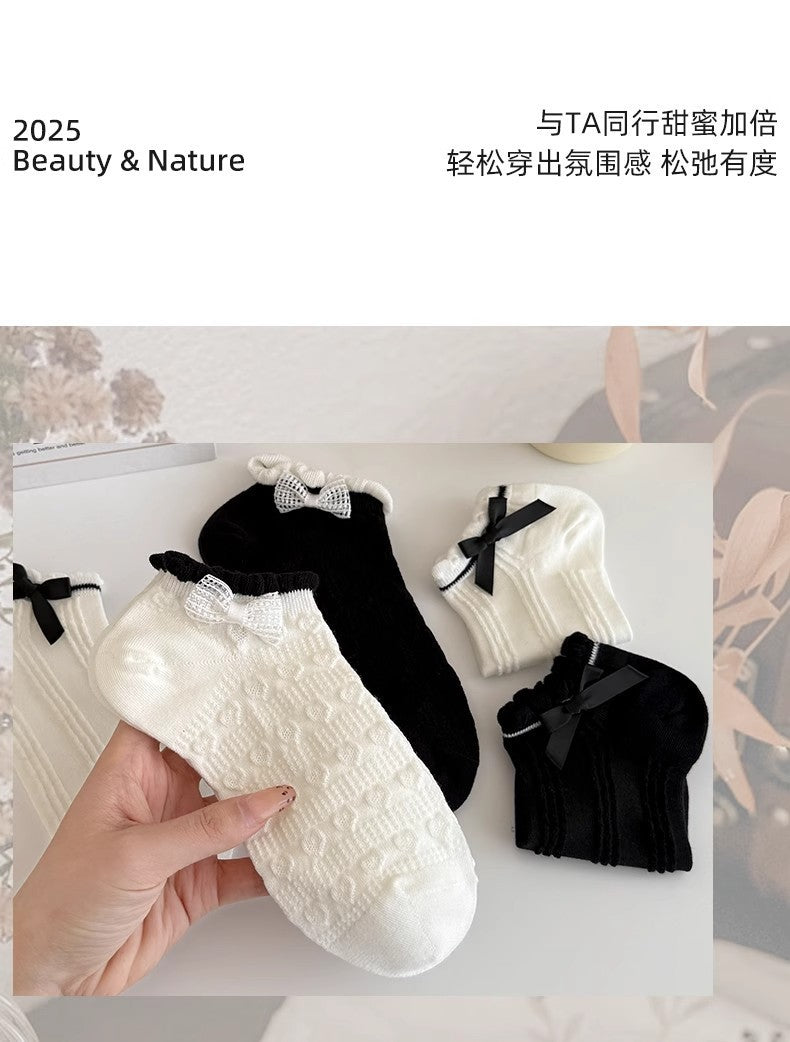 Sweet Bow Ruffle Ankle Socks | Breathable Summer Low Cut Socks for Women
