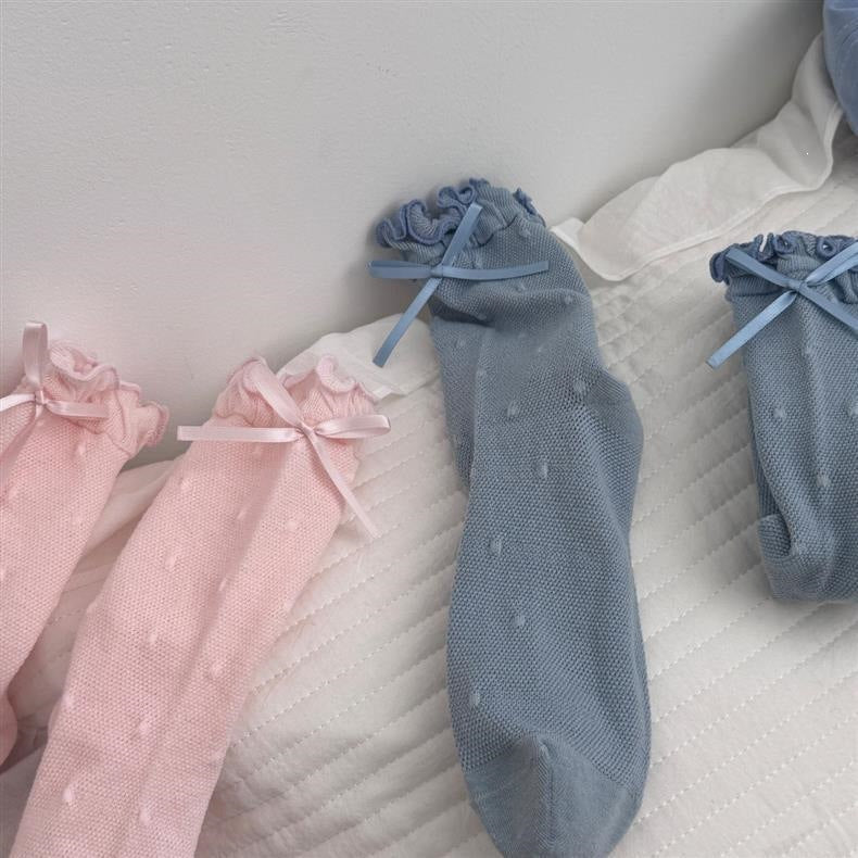 Ruffled Polka Dot Crew Socks for Women | Breathable Bow Socks
