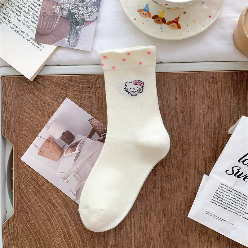 Cute Novelty Crew Socks | Kawaii Cat Print Socks for Women