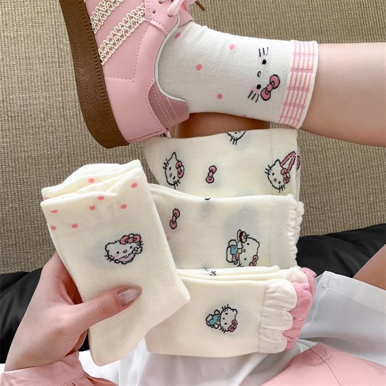 Cute Novelty Crew Socks | Kawaii Cat Print Socks for Women