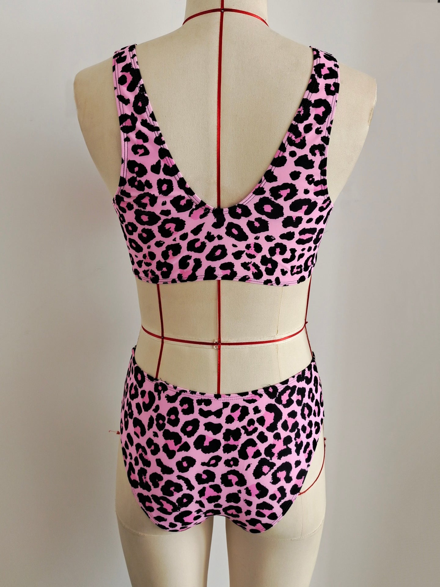 Color Block Leopard Bikini Set | Sexy High Waisted Women's Swimwear