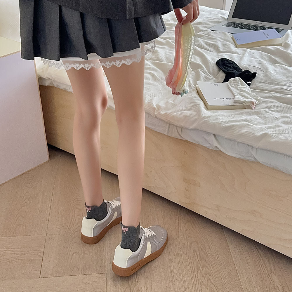 Bow Embroidered Ankle Socks for Women | Breathable Summer Mesh Socks