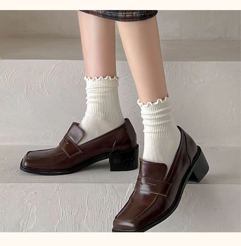 Ruffled Edge Crew Socks for Women | Neutral Cotton Everyday Socks