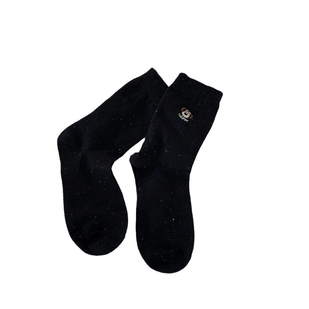 Cute Embroidered Crew Socks for Women | Soft Speckled Cotton Socks