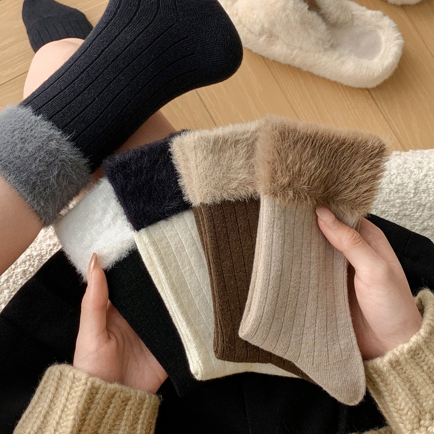 Fuzzy Cozy Crew Socks | Warm Winter Socks for Women