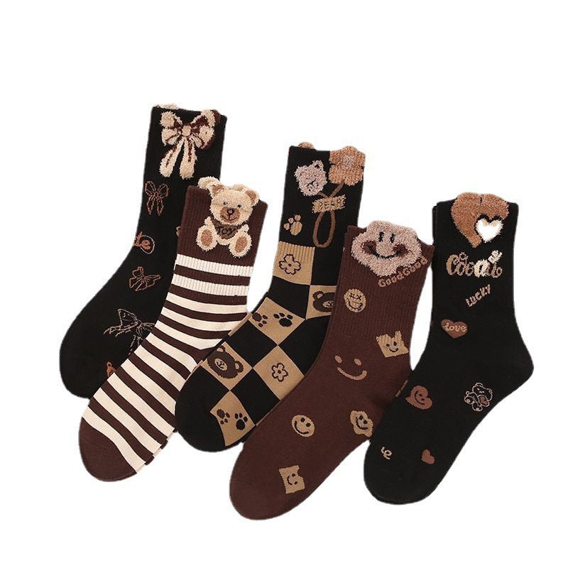Cute Bear Crew Socks for Women | Cozy Fall Winter Patterned Socks