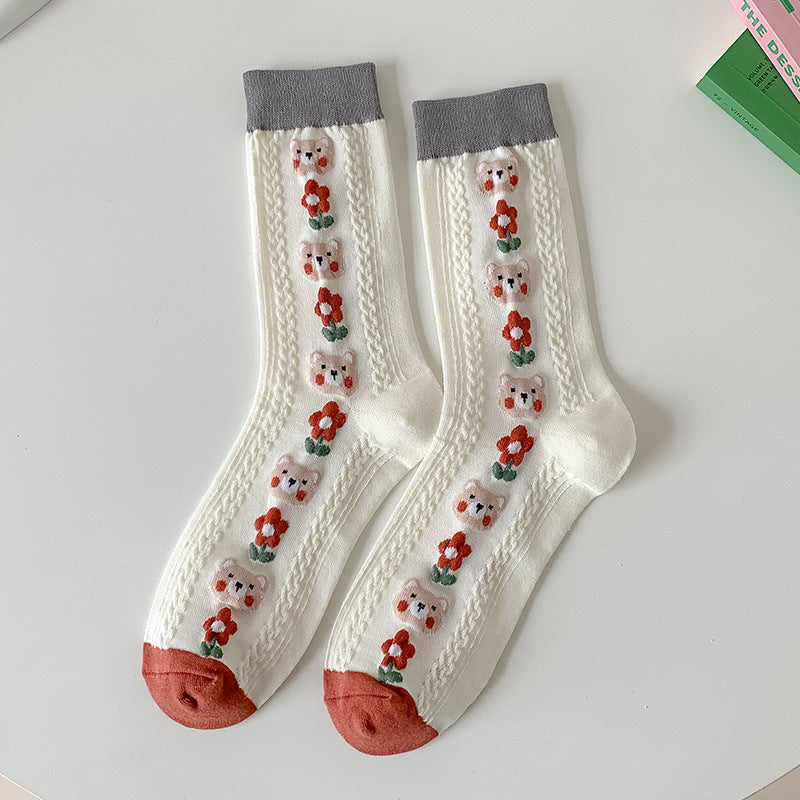Cute Patterned Crew Socks for Women | Soft Cotton Casual Socks