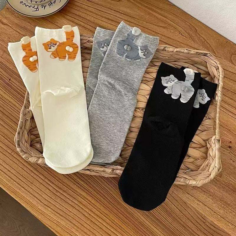 Funny 3D Cat Novelty Crew Socks for Women | Soft Cotton Cute Socks