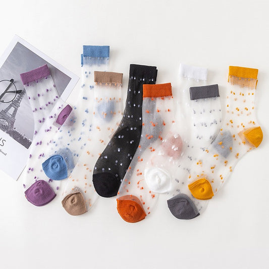 Polka Dot Sheer Crew Socks | Thin Summer Women's Transparent Socks