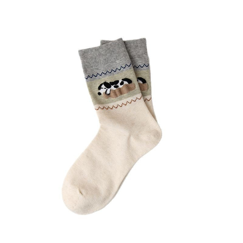 Cute Animal Print Crew Socks for Women | Retro Cotton Novelty Socks