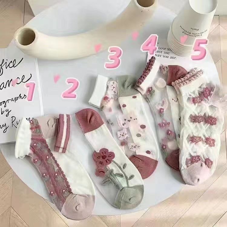 Sheer Floral Ankle Socks for Women | Breathable Thin Summer Socks