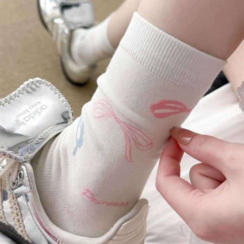Cute Bow Crew Socks for Women | Lightweight Spring Cotton Socks