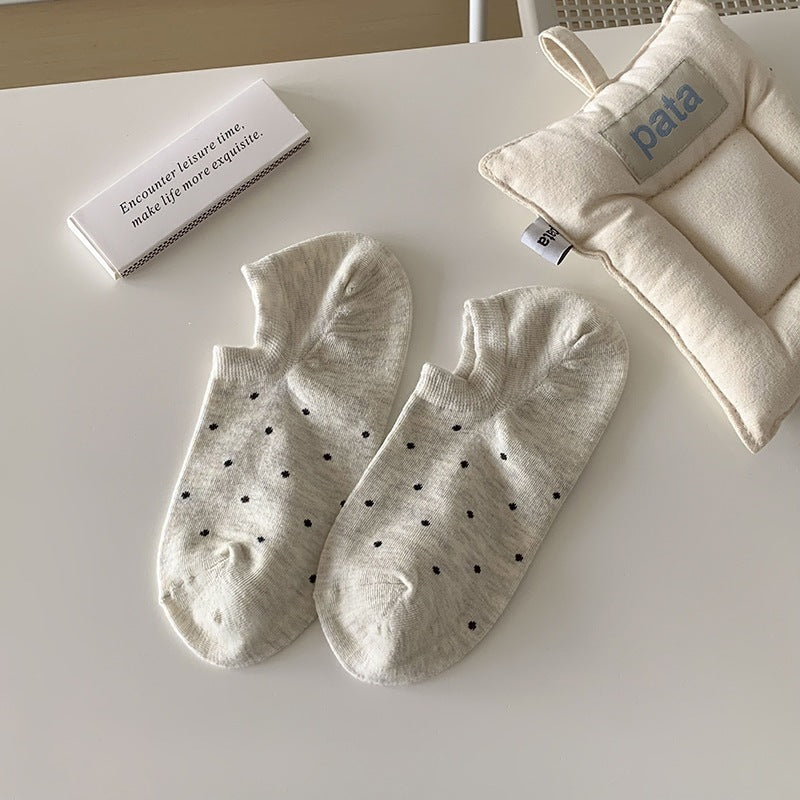 Cotton Polka Dot No-Show Socks for Women | Stay-Put Invisible Socks