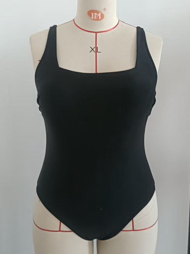 Black Plus Size Square Neck One-Piece Swimsuit | Curvy Women's Swimwear