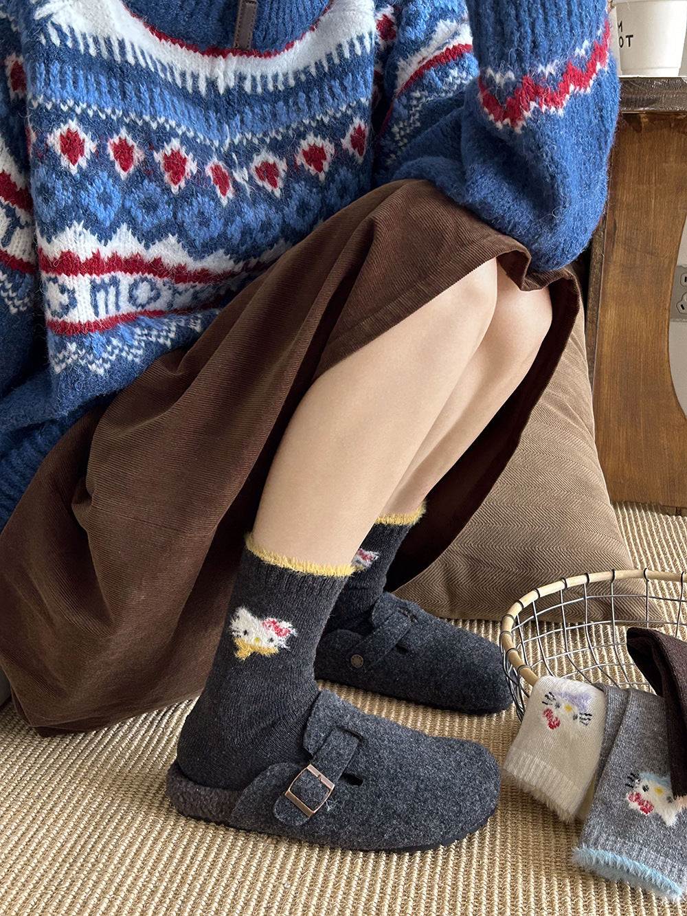 Cute Cozy Wool Crew Socks | Warm Winter Fuzzy Socks for Women