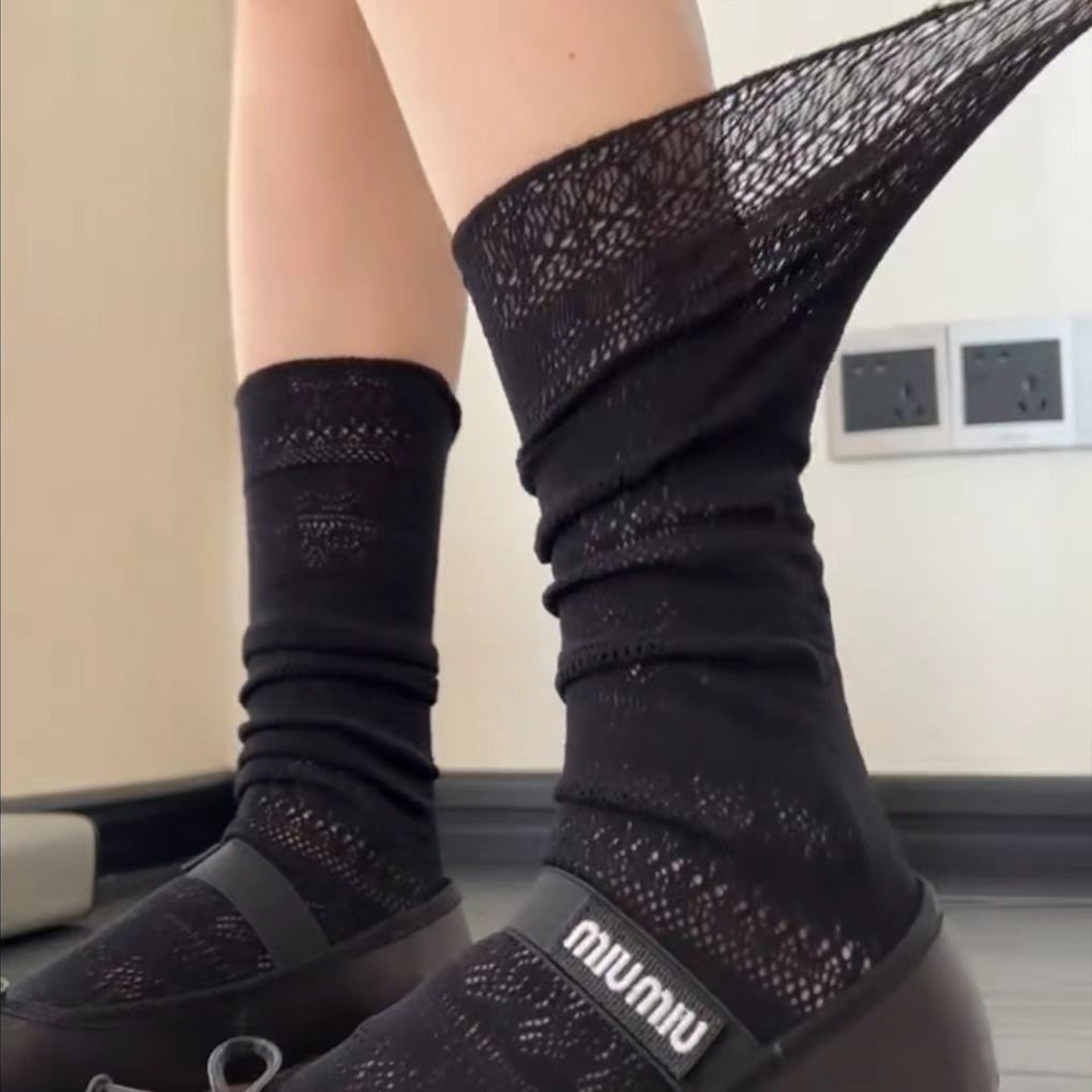 Lace Slouch Crew Socks | Breathable Mesh Ballet Socks for Women