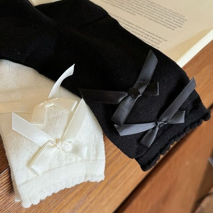 Lace Trim Heart Crew Socks | Bow Lolita Socks for Women