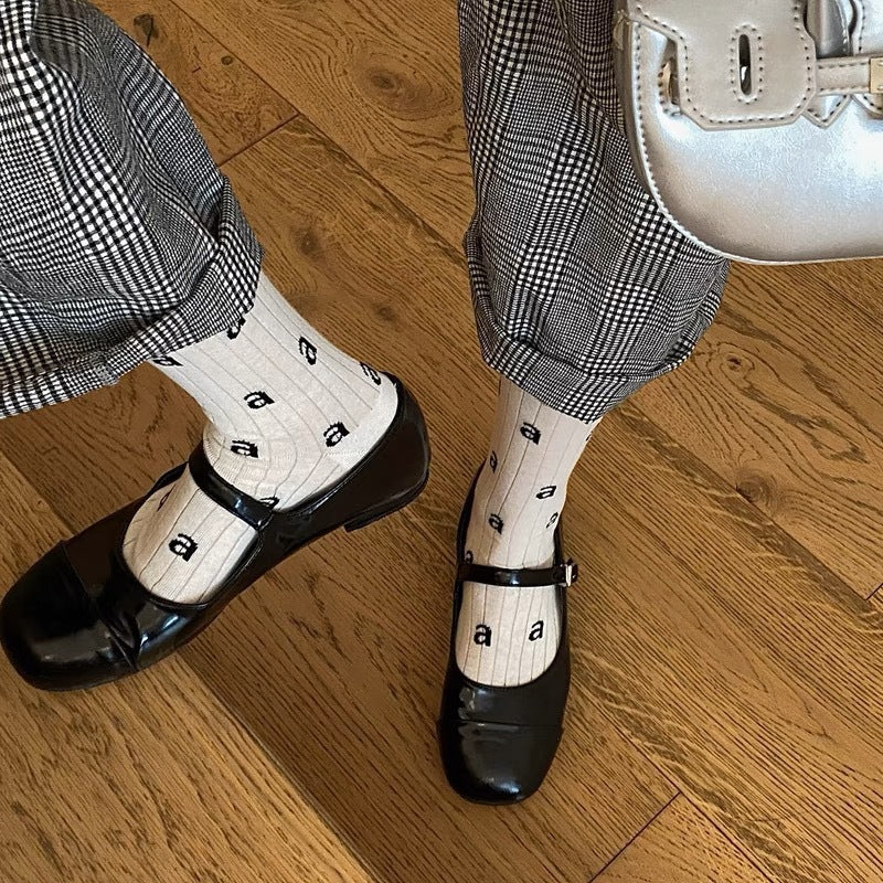 Thin Letter Print Cotton Crew Socks | Casual Socks for Women