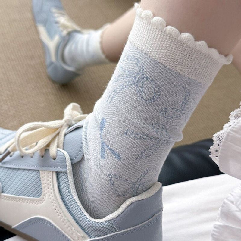 Cute Bow Crew Socks for Women | Lightweight Spring Cotton Socks