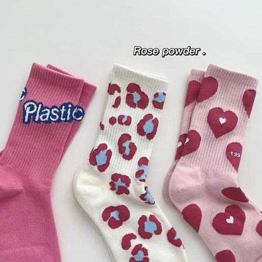 Cute Patterned Pink Crew Socks for Women | Trendy Casual Socks