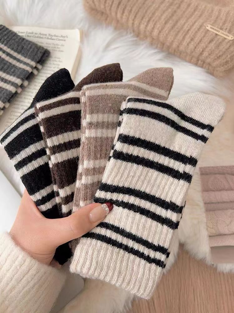 Cozy Striped Crew Socks for Women | Thick Warm Winter Socks