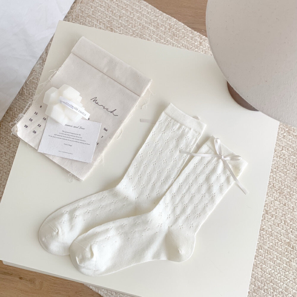White Patterned Crew Socks for Women | Summer Thin Mary Jane Socks