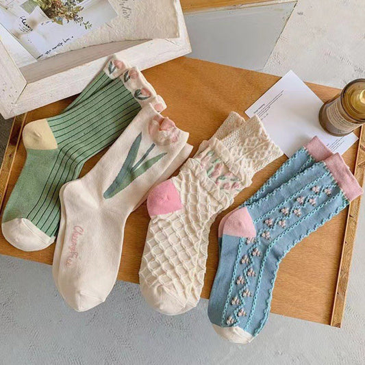 Floral Crew Socks for Women | Soft Cotton Patterned Socks
