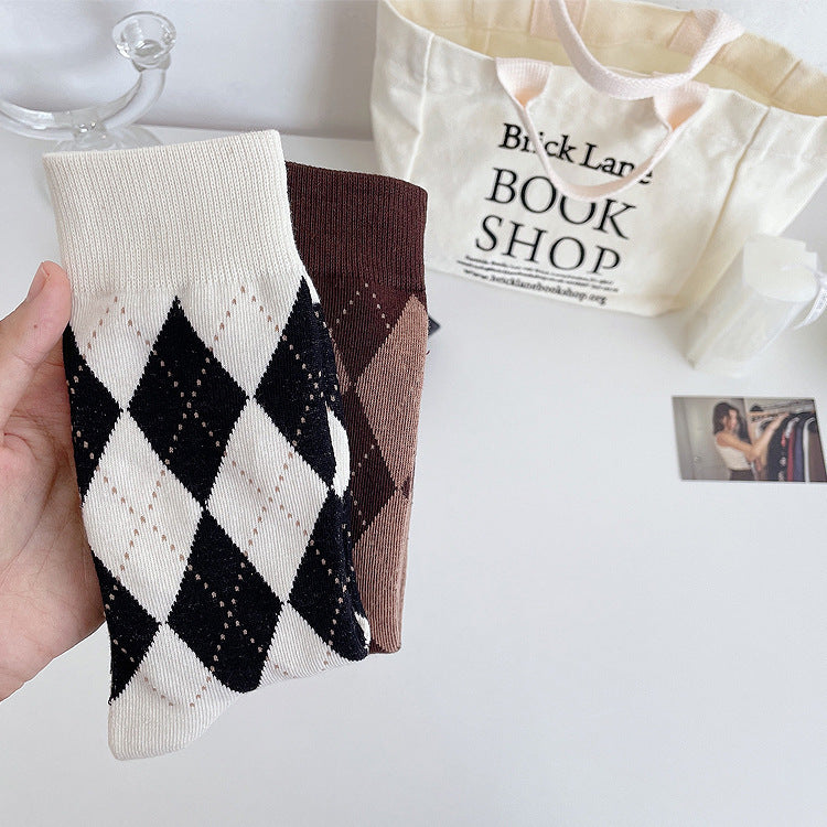 Argyle Patterned Crew Socks for Women | Trendy Slouch Mid-Calf Socks