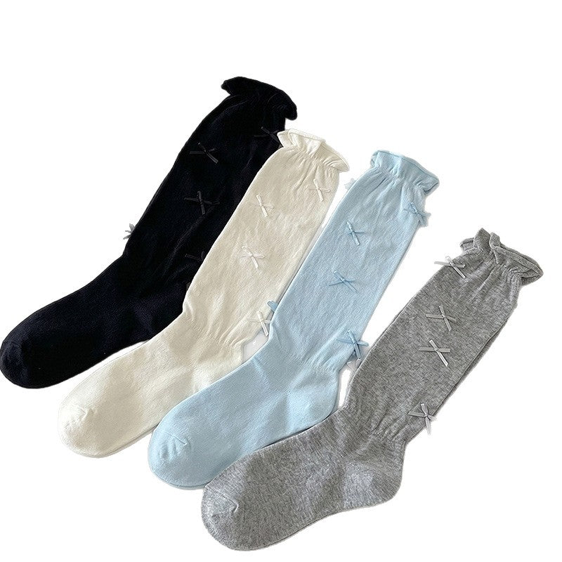Crew Socks | Ballet Core Dainty Bow Calf Slouch Socks for Women