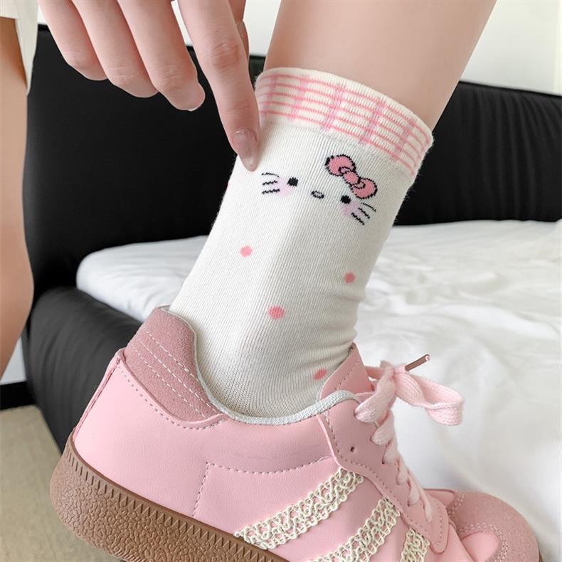 Cute Novelty Crew Socks | Kawaii Cat Print Socks for Women