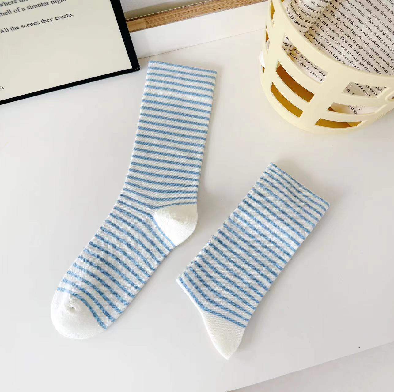 Soft Striped Cotton Crew Socks for Women | Loose Top Comfort