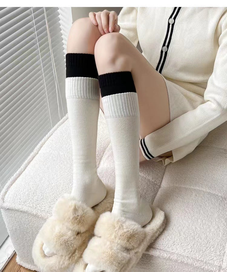 Two-Tone Double Cuff Calf Socks for Women | Slouch Knee High Socks