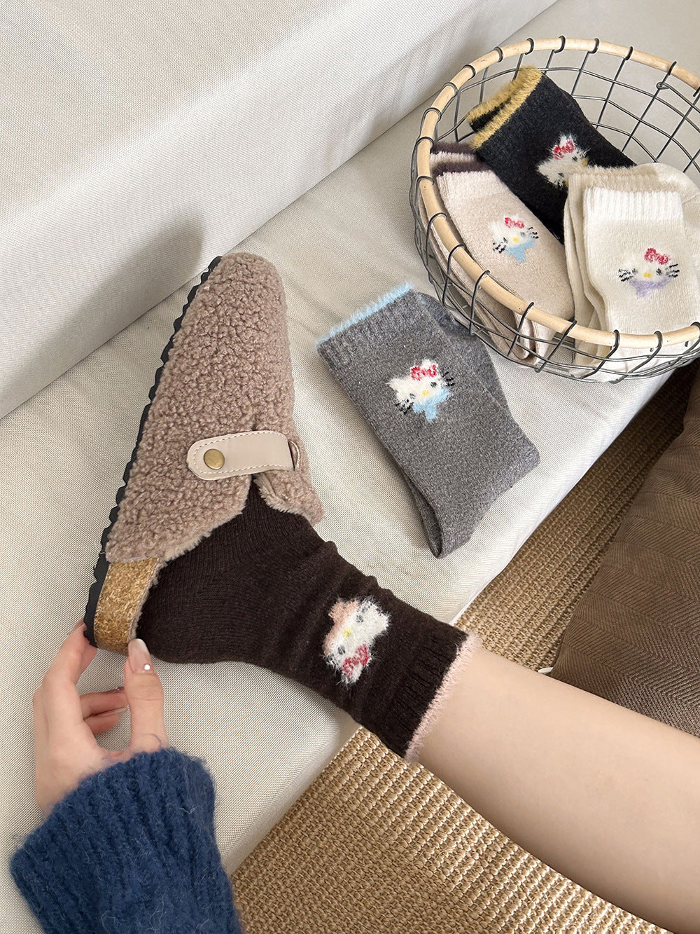 Cute Cozy Wool Crew Socks | Warm Winter Fuzzy Socks for Women