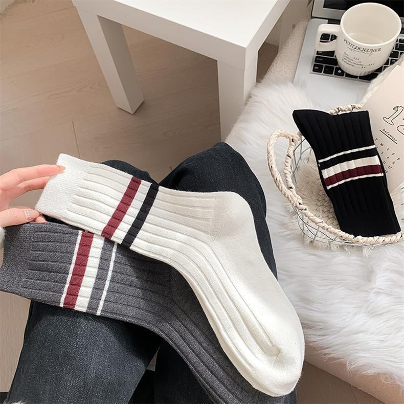 Striped Cotton Crew Socks for Women | Breathable Winter Everyday Socks