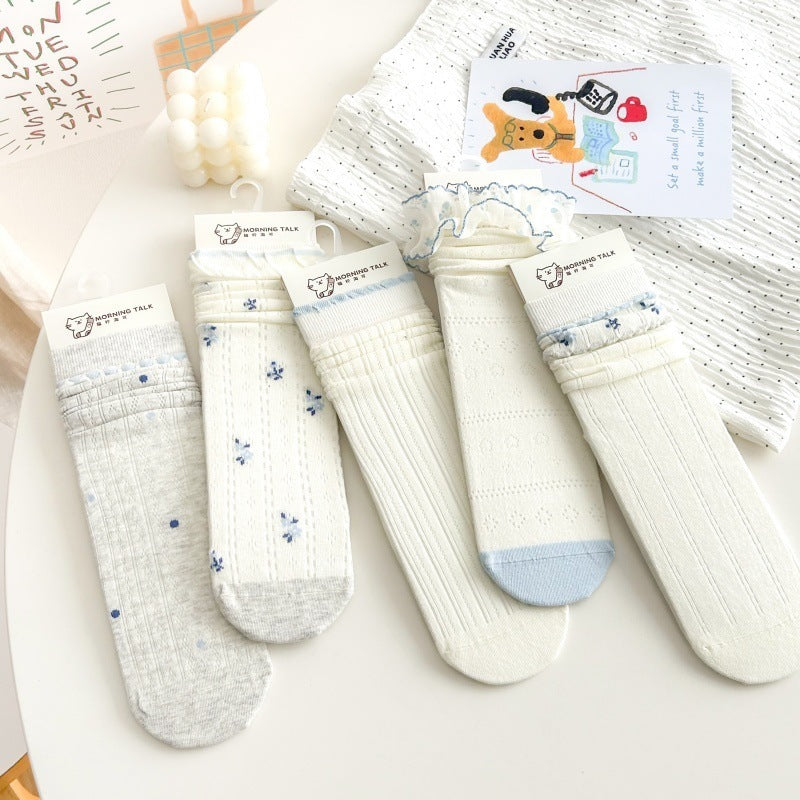 Cotton Floral Crew Socks | Breathable Summer Slouch Socks for Women