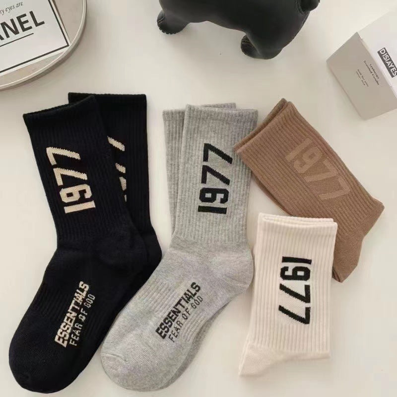 1977 Printed Cotton Crew Socks | Street Style Women Socks