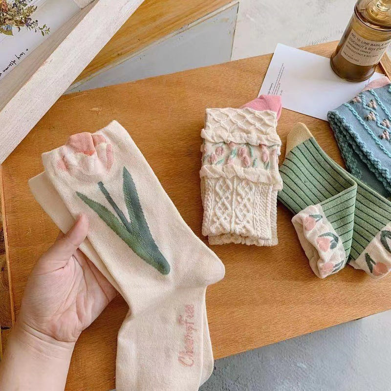 Floral Crew Socks for Women | Soft Cotton Patterned Socks