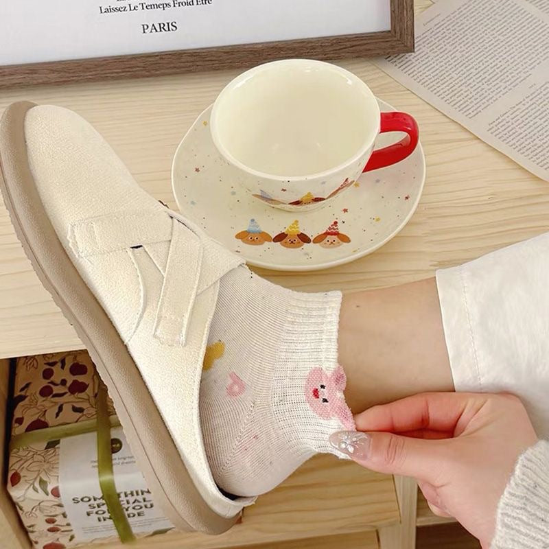Cute 3D Cartoon Ankle Socks for Women | Speckled Cotton Low Cut