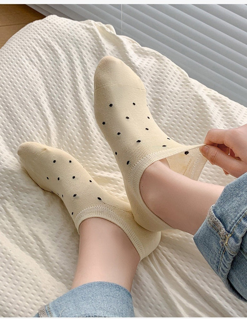 Cotton Polka Dot No-Show Socks for Women | Stay-Put Invisible Socks