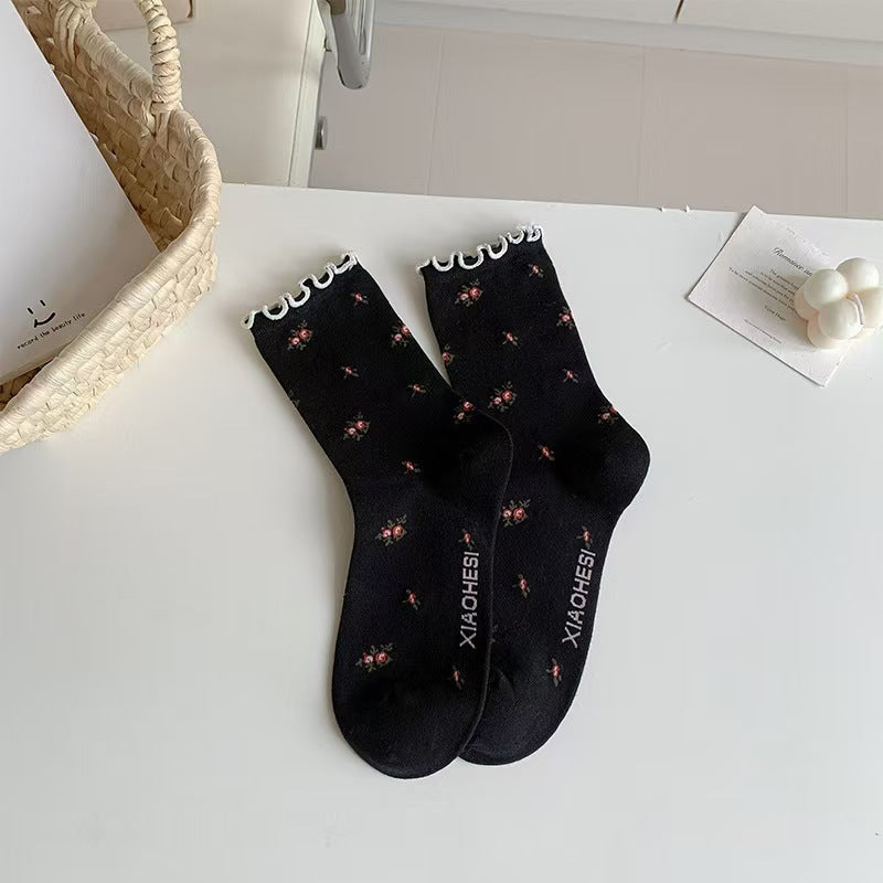 Vintage Ruffled Crew Socks | Cute Patterned Women's Everyday Socks