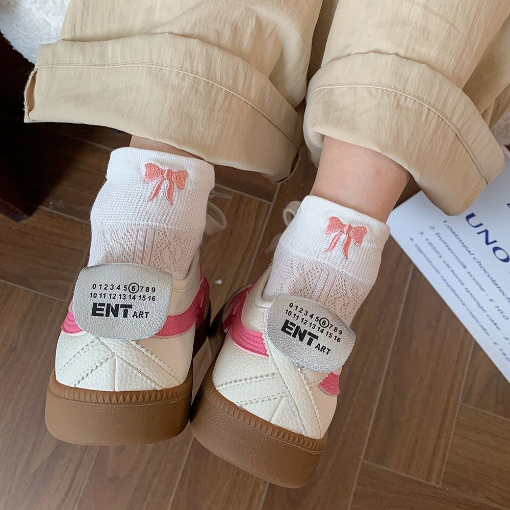 Bow Embroidered Ankle Socks for Women | Breathable Summer Mesh Socks
