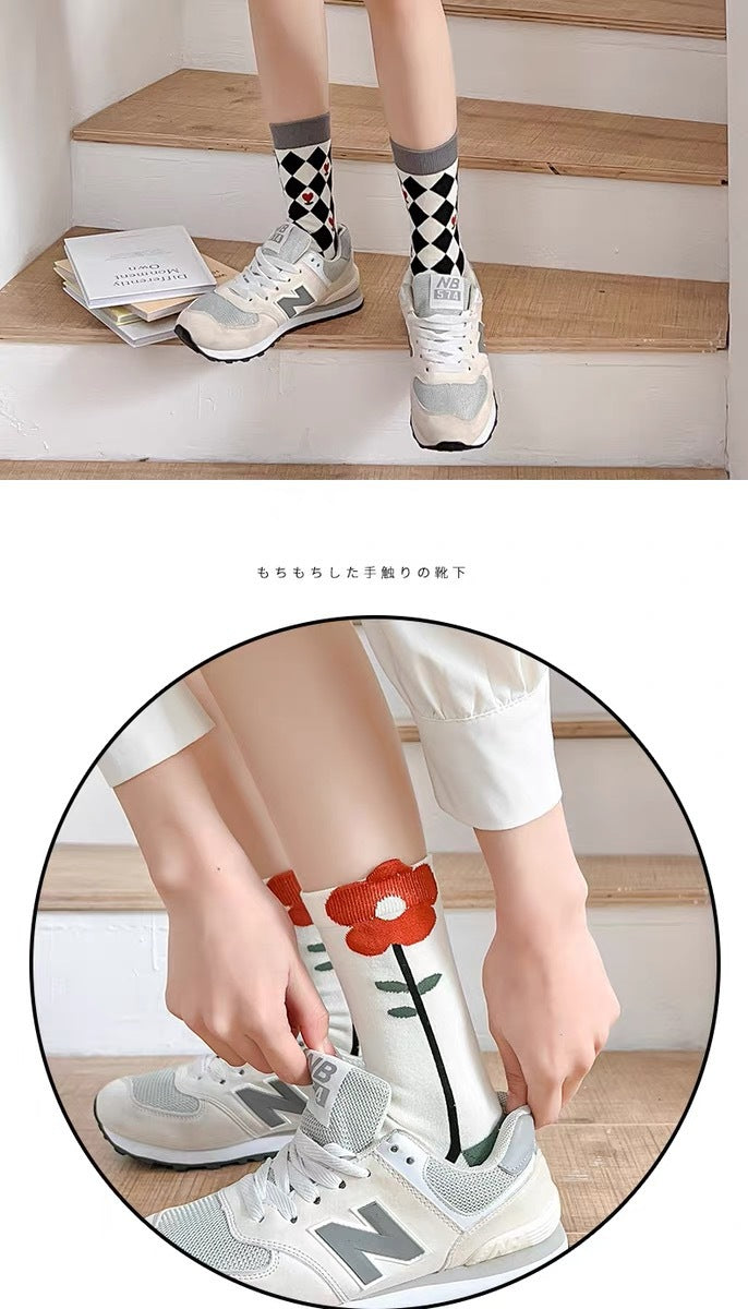 Cute Patterned Crew Socks for Women | Soft Cotton Casual Socks