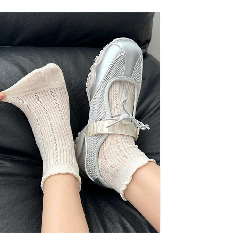 Ruffle Trim Mesh Ankle Socks | Breathable Summer Socks for Women