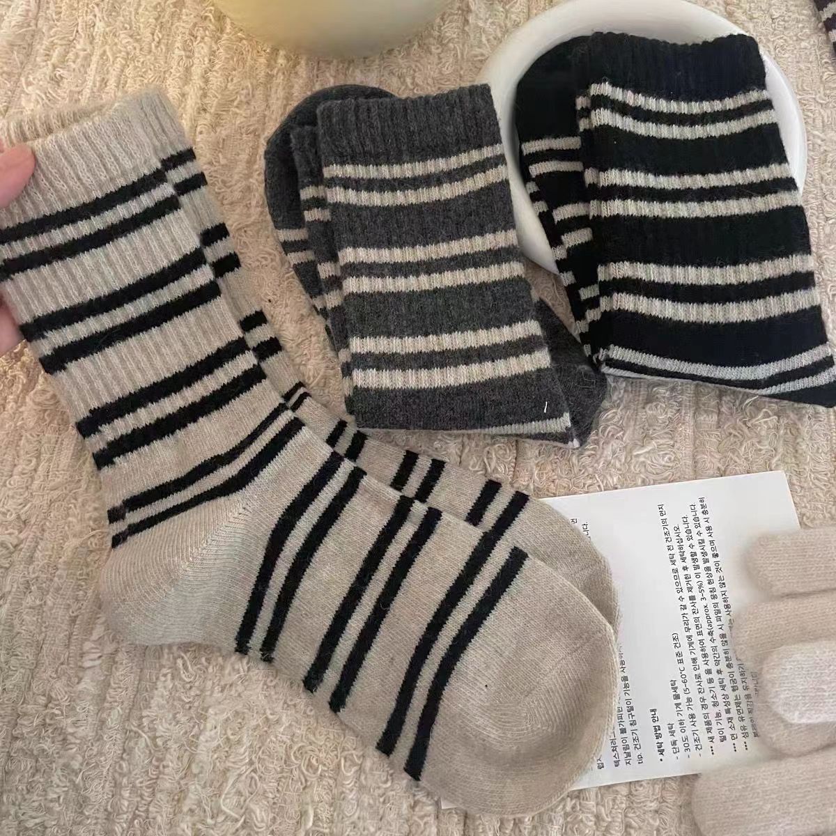 Cozy Striped Crew Socks for Women | Thick Warm Winter Socks