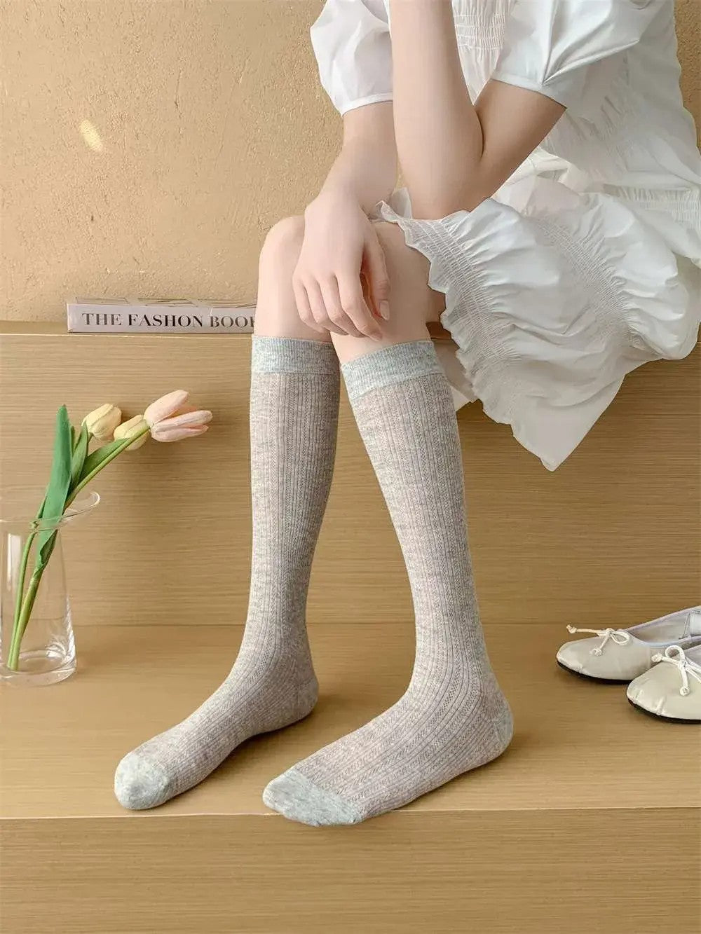 Breathable Mesh Calf Crew Socks | Ballet Miu Style Summer Socks for Women