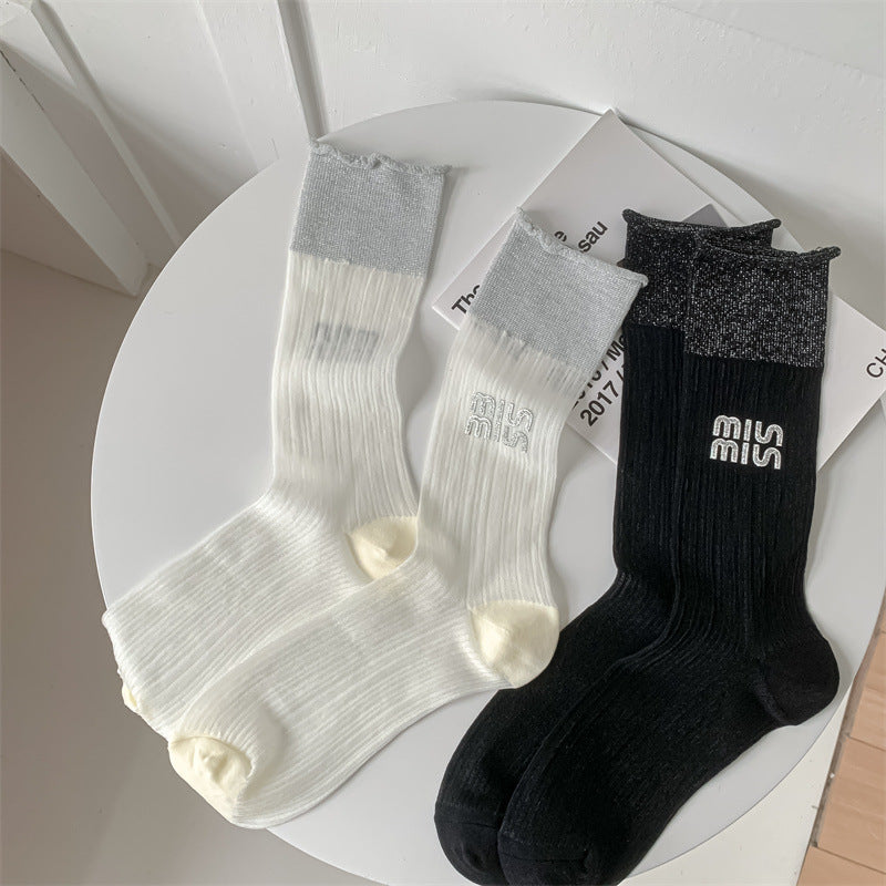 Sheer Glitter Crew Socks for Women | Summer Breathable Socks